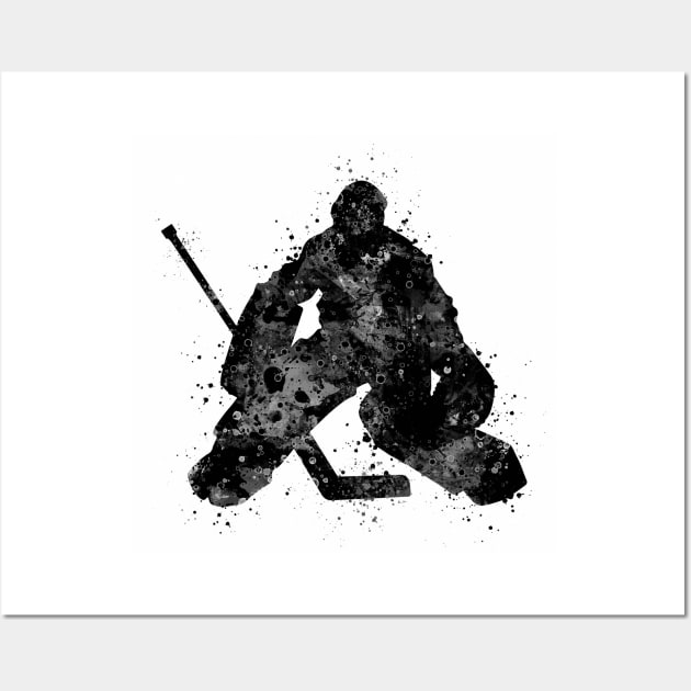 Ice Hockey Boy Goalie Black and White Silhouette Wall Art by LotusGifts